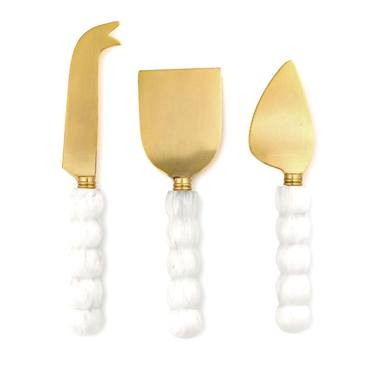 Modern Pop White Beaded Cheese Knives- set of 3