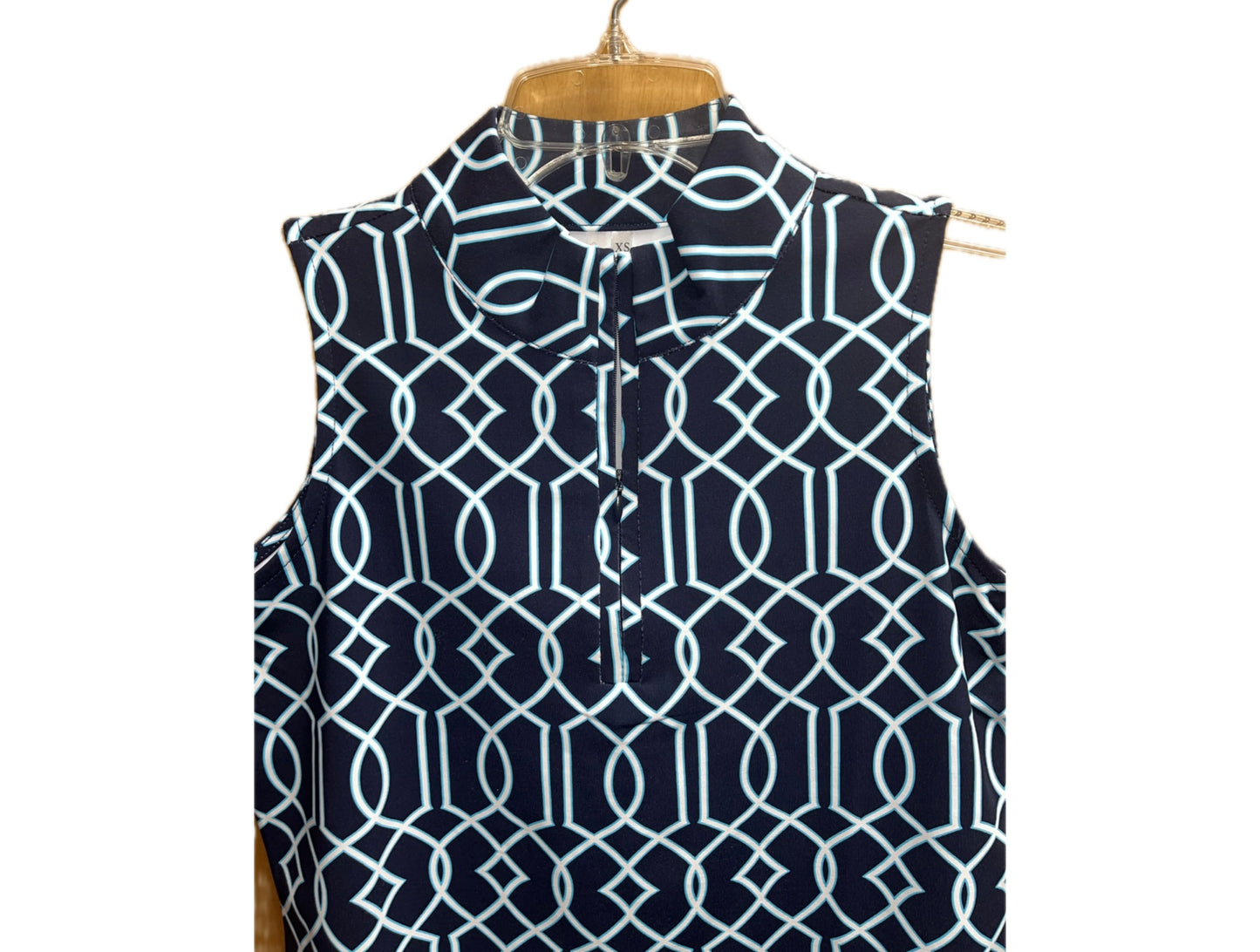 Sleeveless Zip Neck Top-Navy/Aqua/White