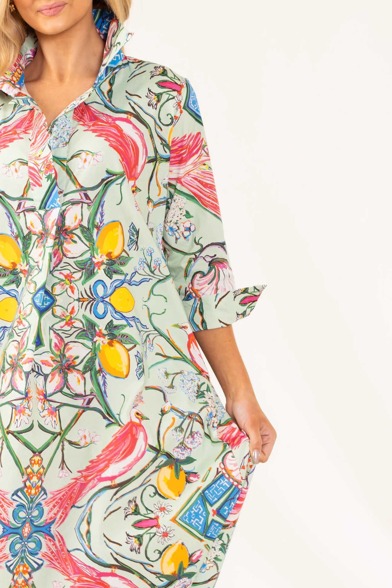 Long Shirt Dress-Mint Chinois