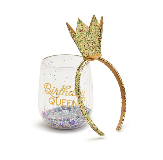 Birthday Queen Wine Glass & Headband