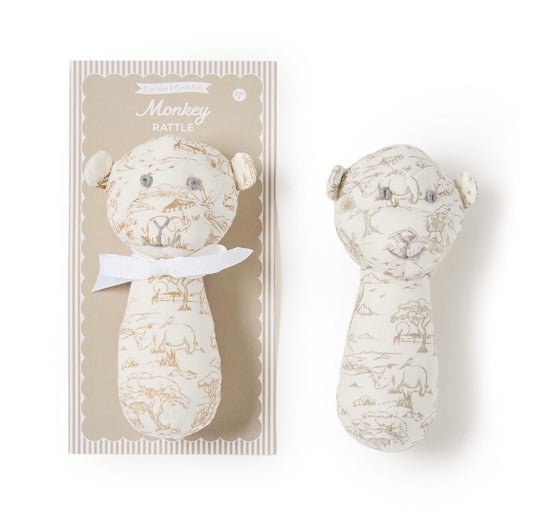 Safari Toile Pattern Monkey Rattle on Gift Card