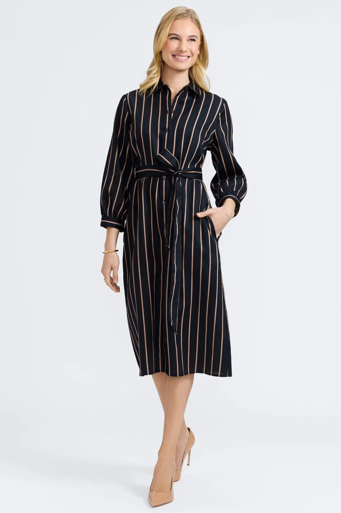 Esther Dress-Striped Houndstooth