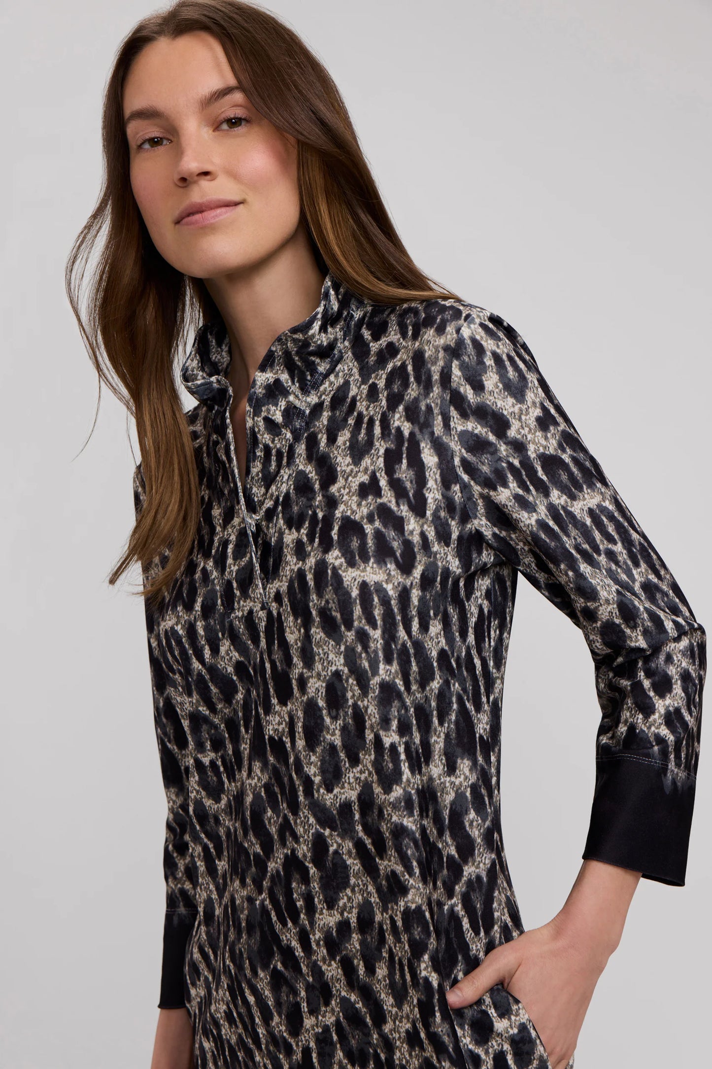 Tammy Midnight Cheetah Knit Crepe 3/4 Sleeve Dress
