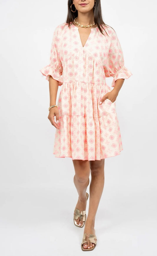 Neon Eyelet Tiered Dress