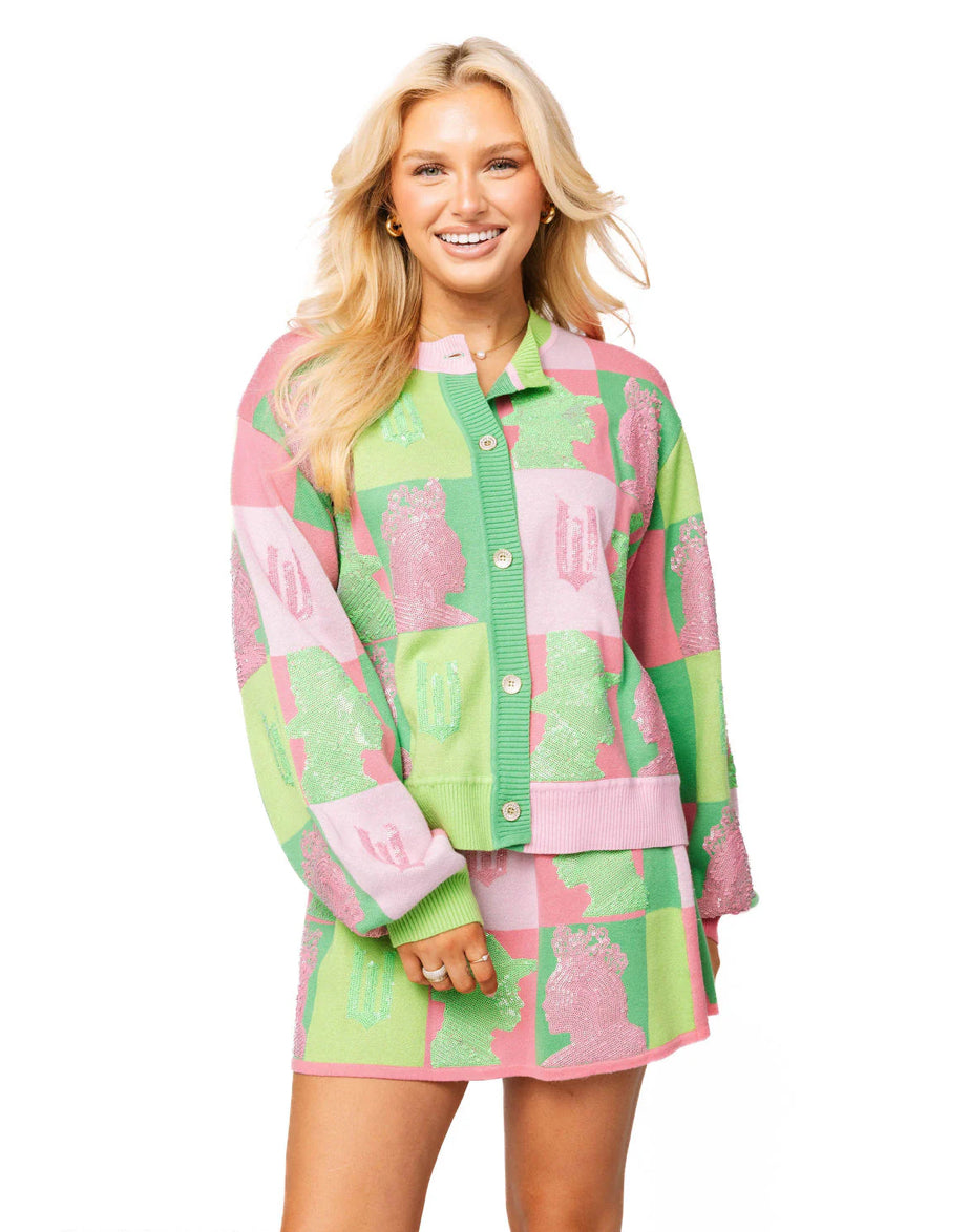 Licensed Pink & Green Colorblock Glinda and Elphaba Profile Cardigan