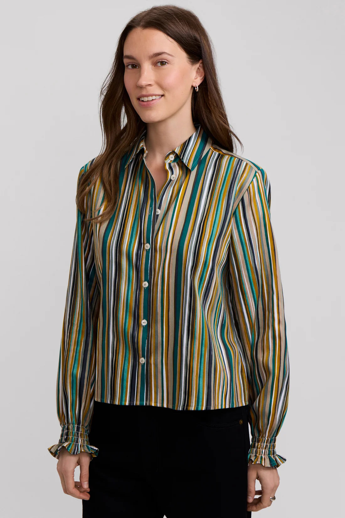 Vivienne Watercolor Stripe Long Sleeve Short Shirt