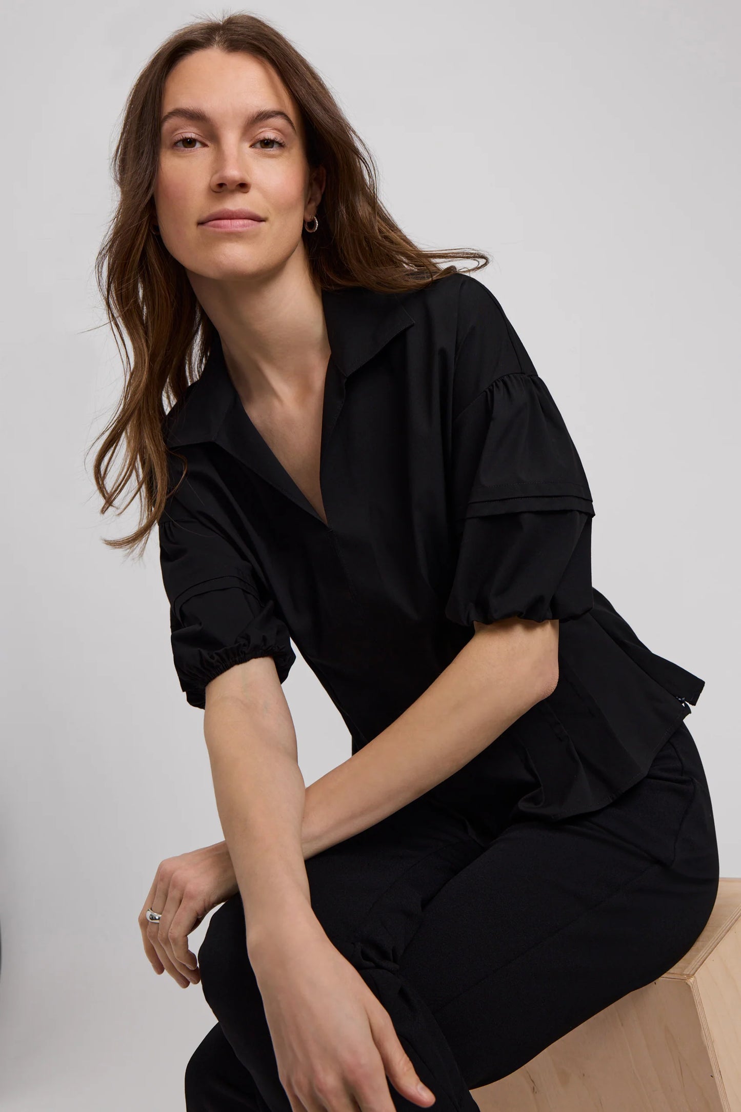 Black Lucia Elbow Sleeve Shirt
