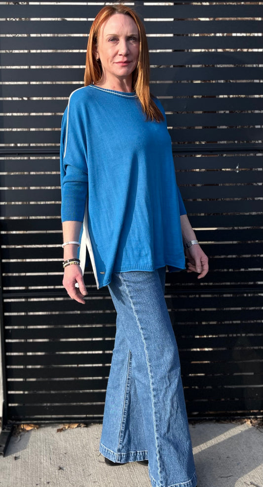 Catalina Crewneck Sweater-French Blue & White