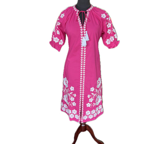 Vati Embroidered Dress-Fuschia