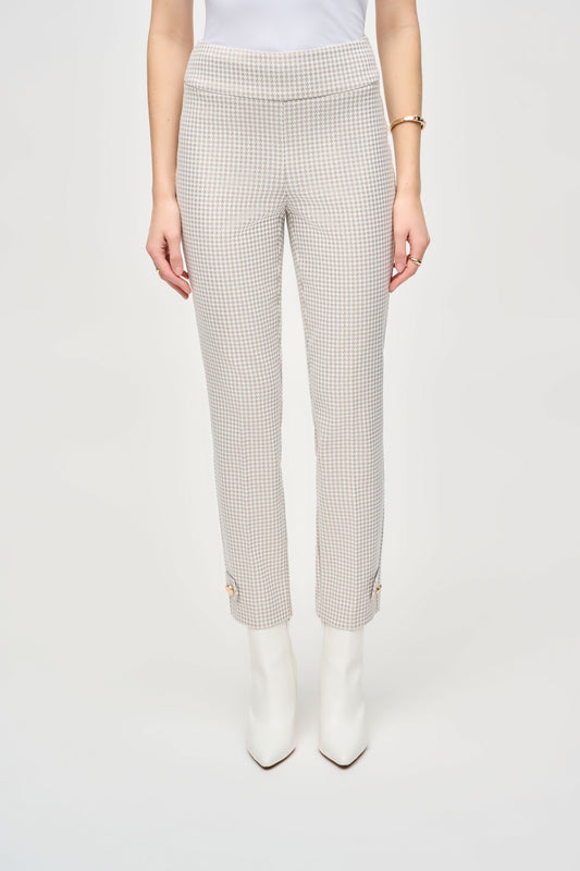 Houndstooth Jacquard Slim Fit Pants - Beige