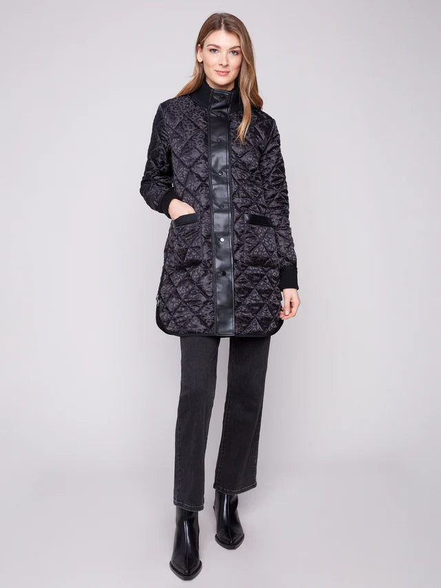 Reversible Long Quilted Puffer Jacket - Black