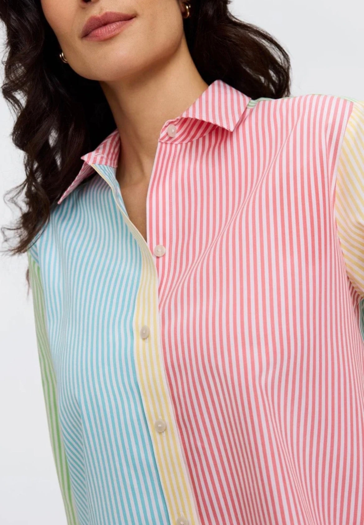 Meghan No Iron Pinpoint Stripes Long Sleeve Shirt- Mixed Stripes