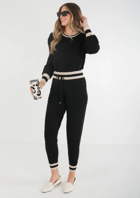 Downtown Jogger-Black Knit Cheetah
