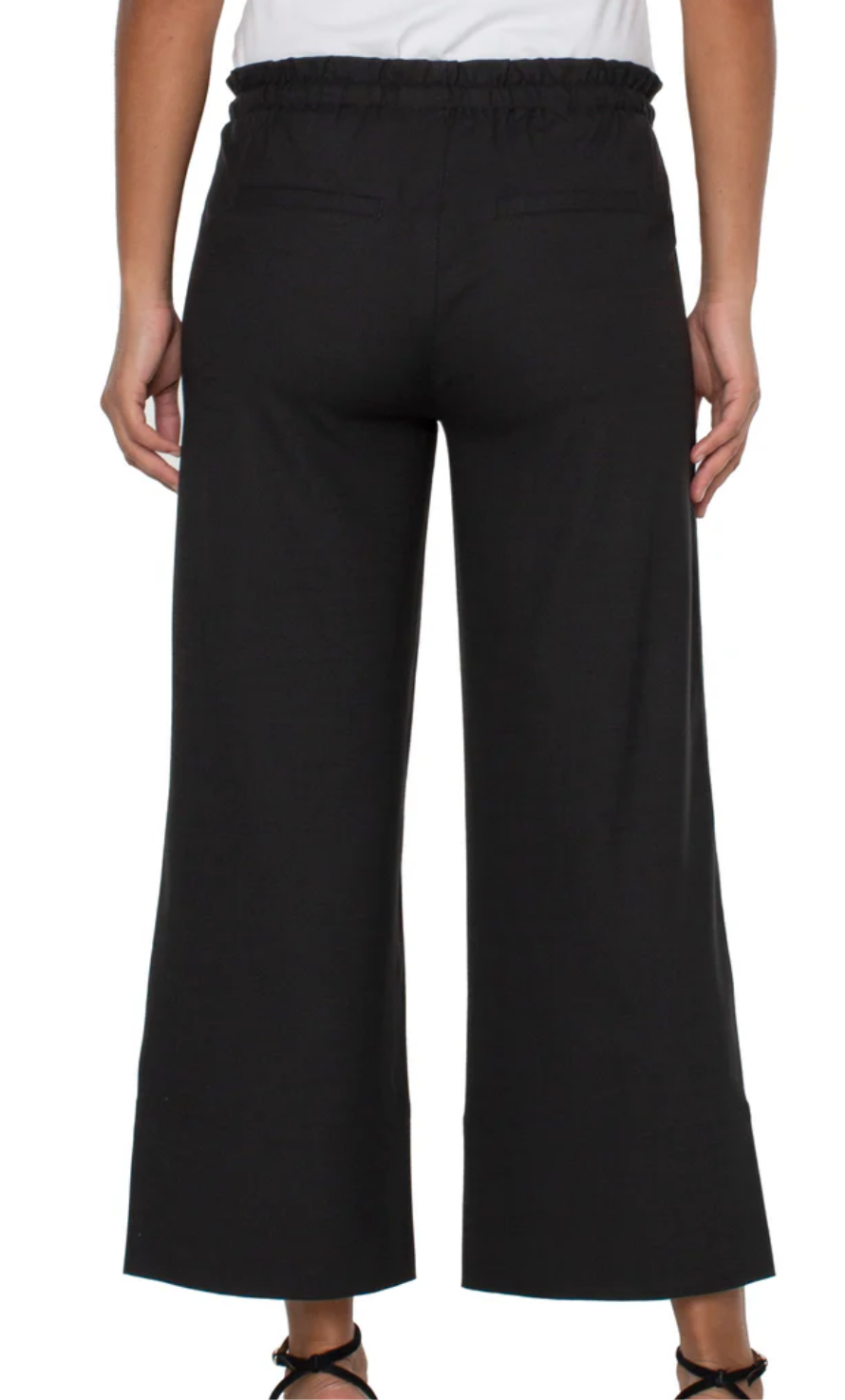 Pull on Tie waist Wide Leg Pant-Black