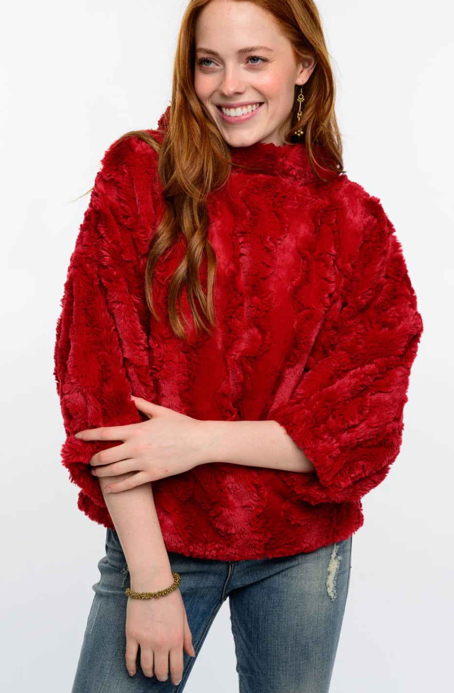 Poof Sleeve Faux Fur Popover