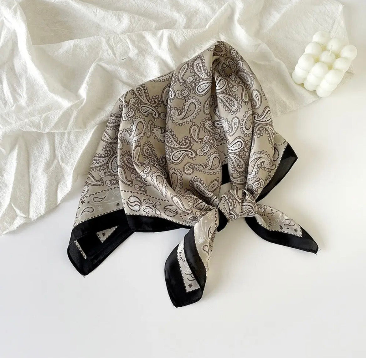 Vintage Paisley Pattern Square Satin Scarf