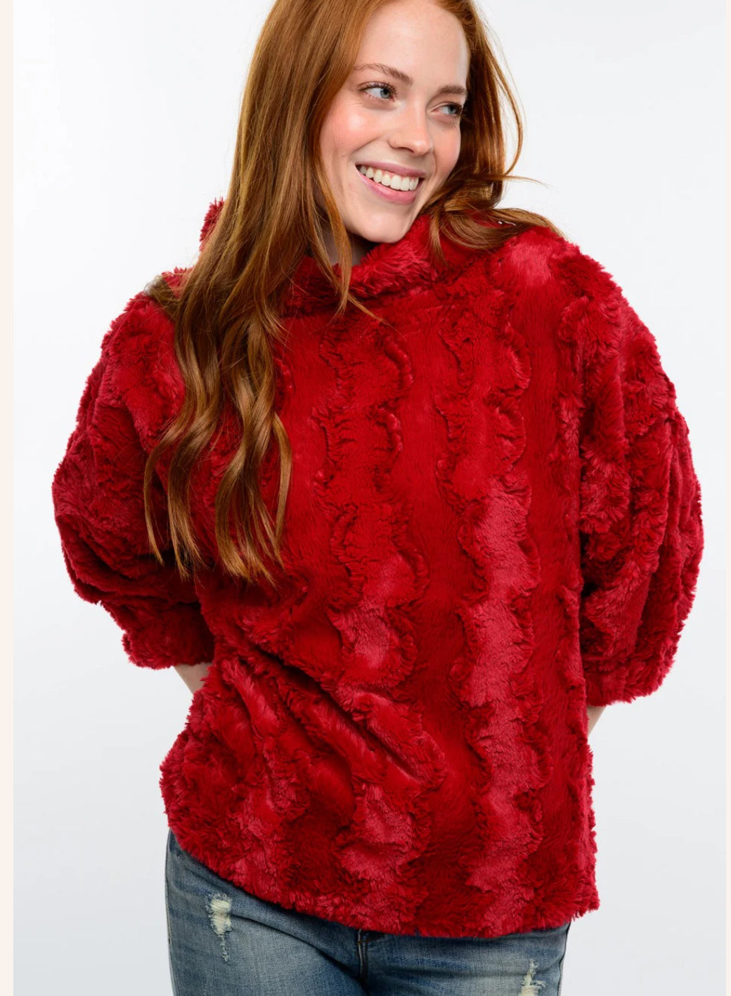 Poof Sleeve Faux Fur Popover