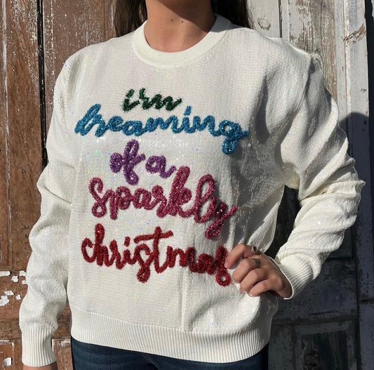 Dreaming Of A Sparkly Christmas Sweater - White
