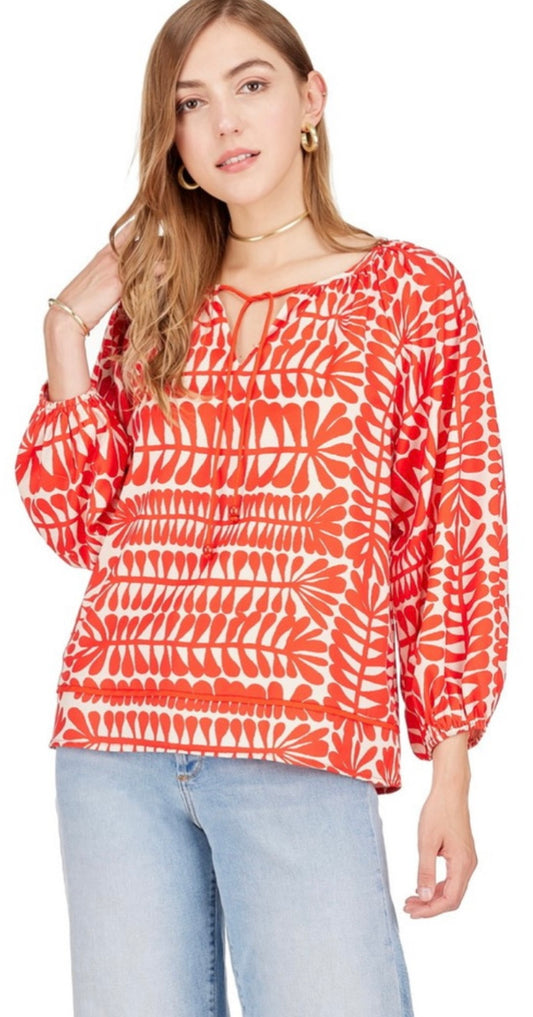 Trim Peasant Top - Red Rowan