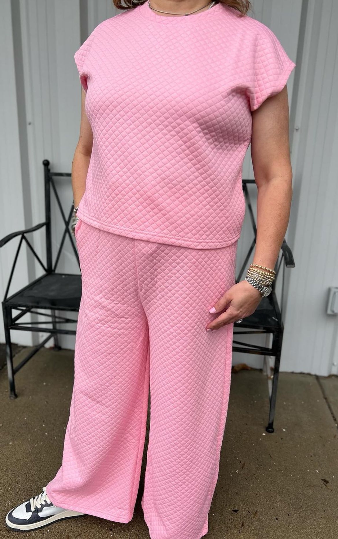 Short Sleeve Quilted Set - Pink