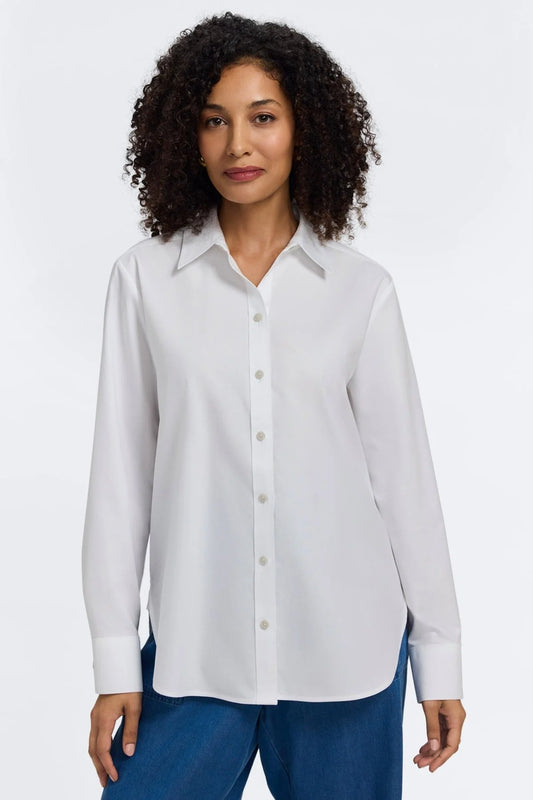 Meghan No-Iron Pinpoint Long Sleeve Top-White