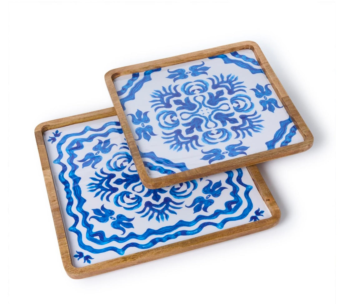 Blue Block Print Tray Set