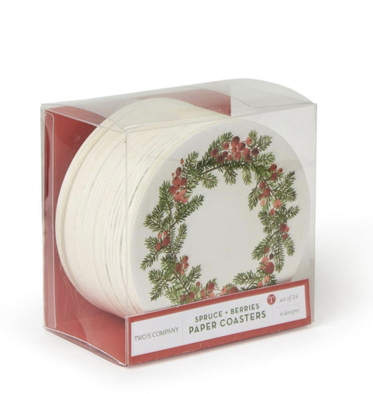 Twos Company Spruce & Berries Paper Coasters