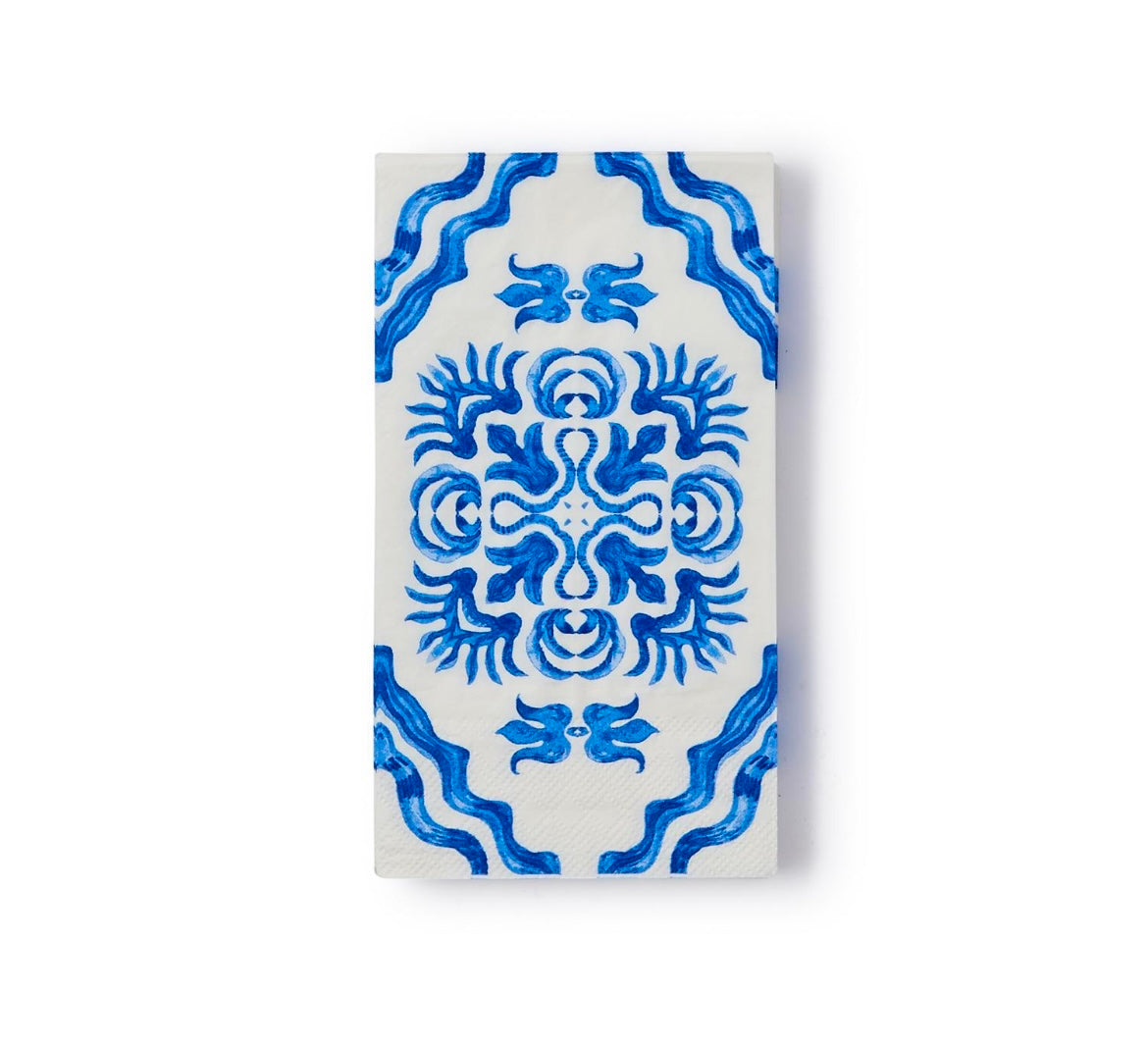 BLUE BLOCK PRINT PAPER GUEST TOWEL