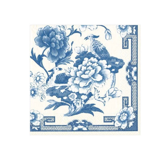 Blue and White Floral Paper Luncheon Napkins