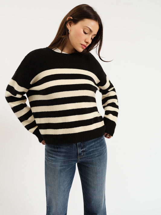 CARLYLE CREWNECK SWEATER-BLACK/IVORY STRIPE