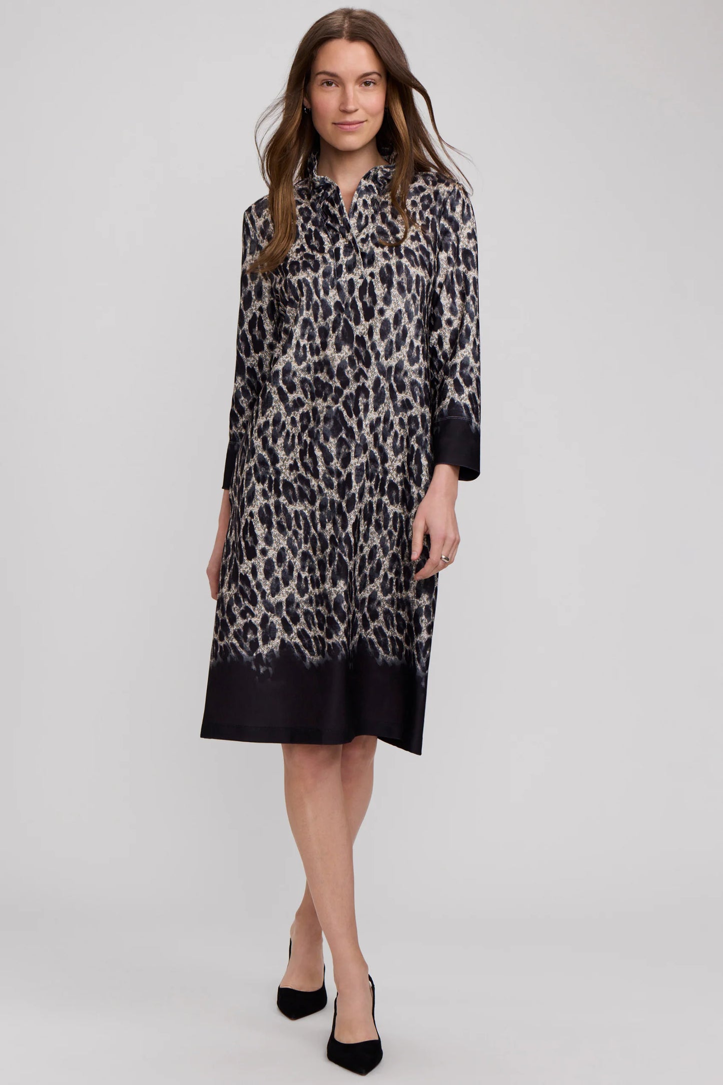 Tammy Midnight Cheetah Knit Crepe 3/4 Sleeve Dress