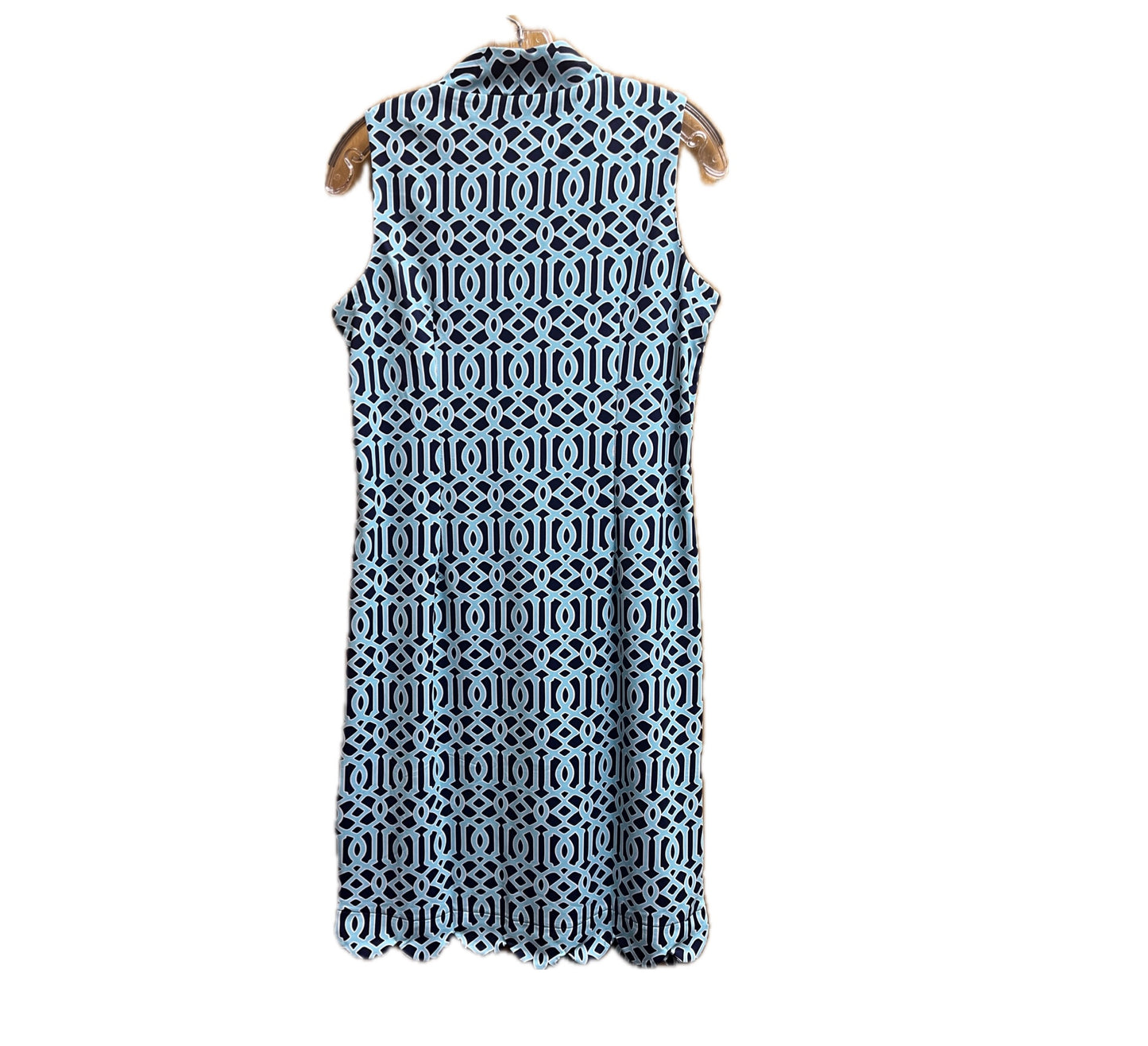 Scallop Collar Sleeveless Dress-Aqua/Navy