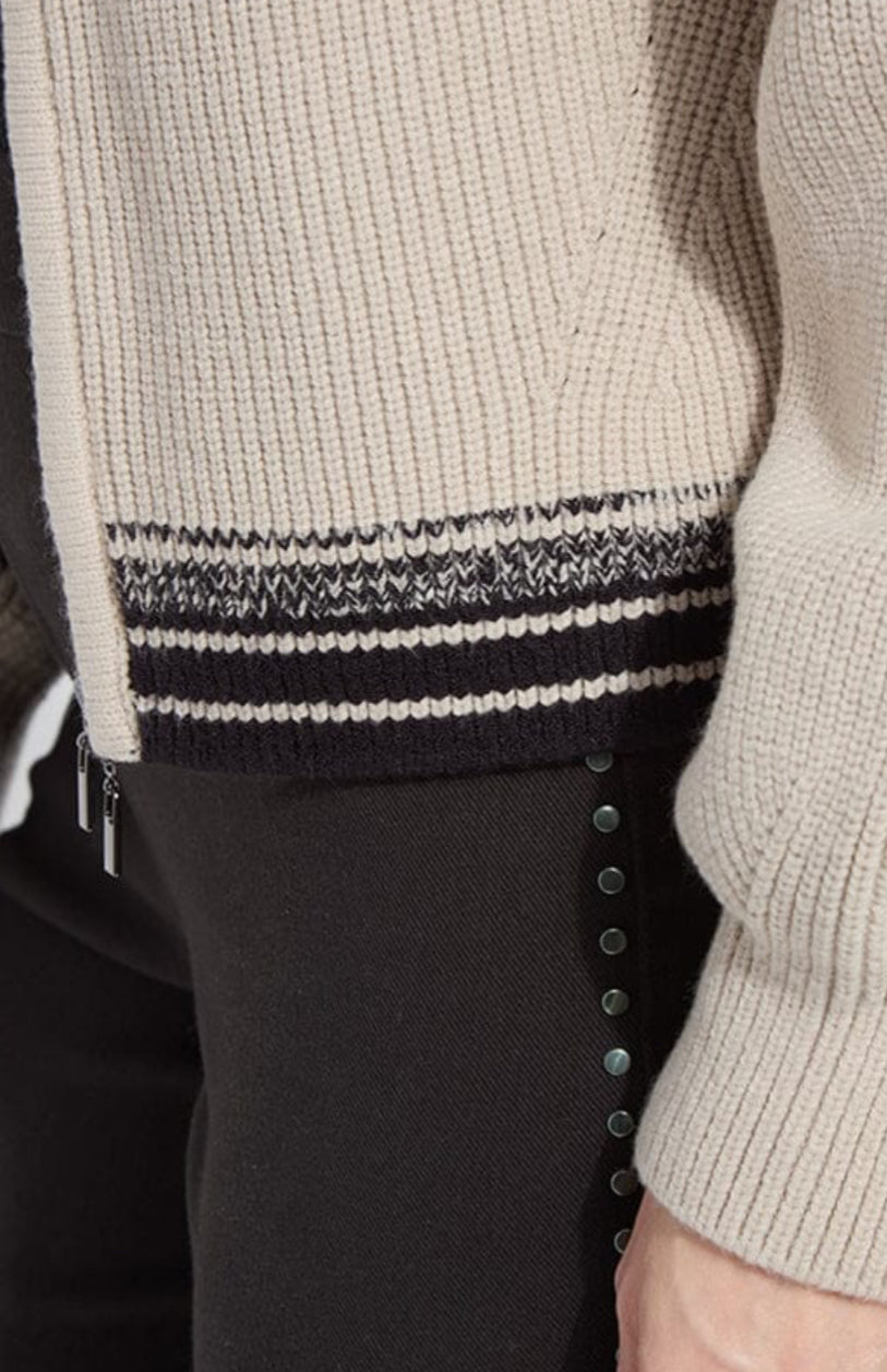 Blythe Zip Up Cozy Rib Sweater-Beige