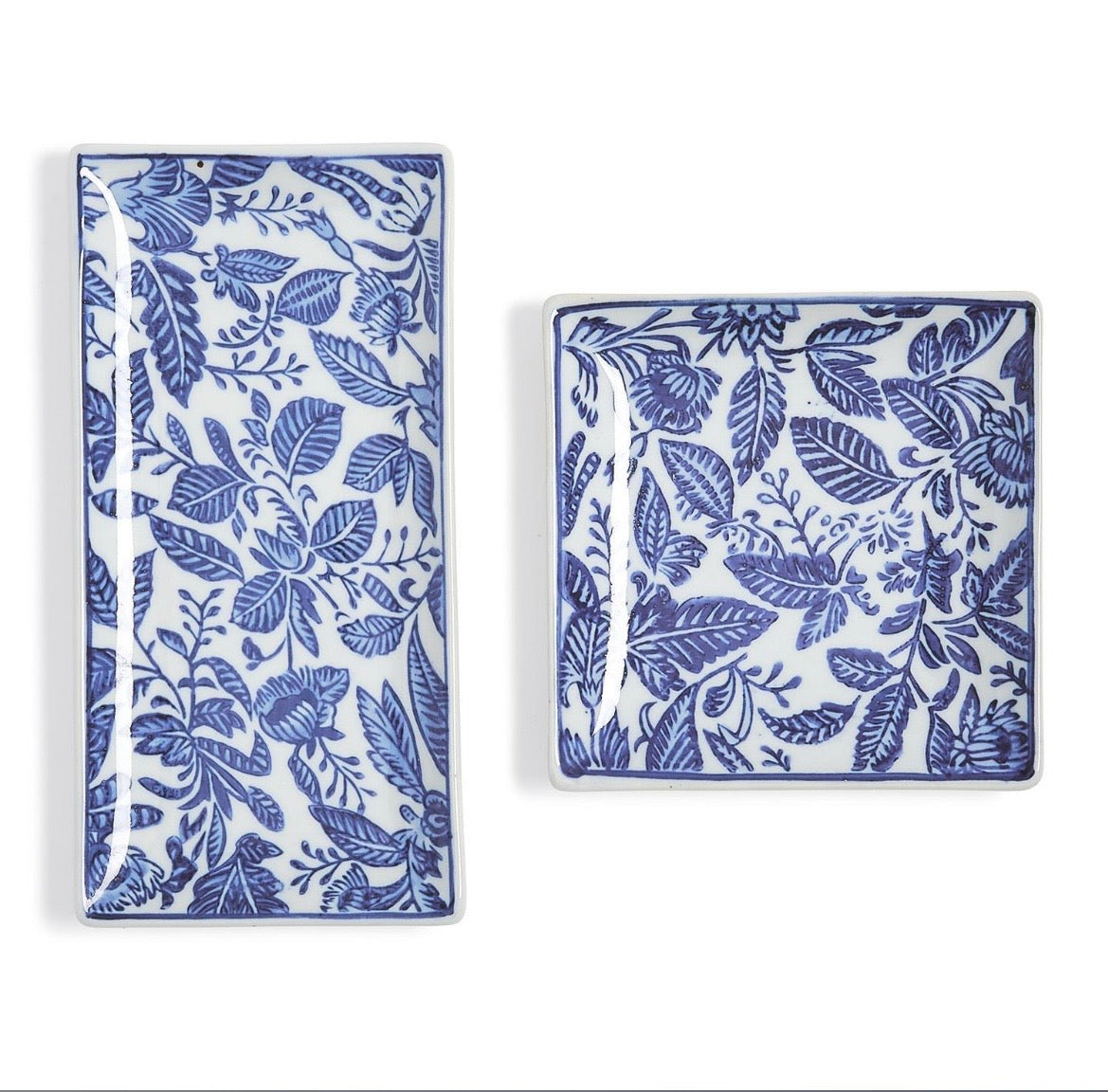 Chinoiserie Hand-Painted Blue and White Trinket / Desk Tray