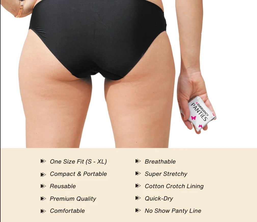 Women’s Emergency Underwear Kit – Black Bikini One Size S–XL
