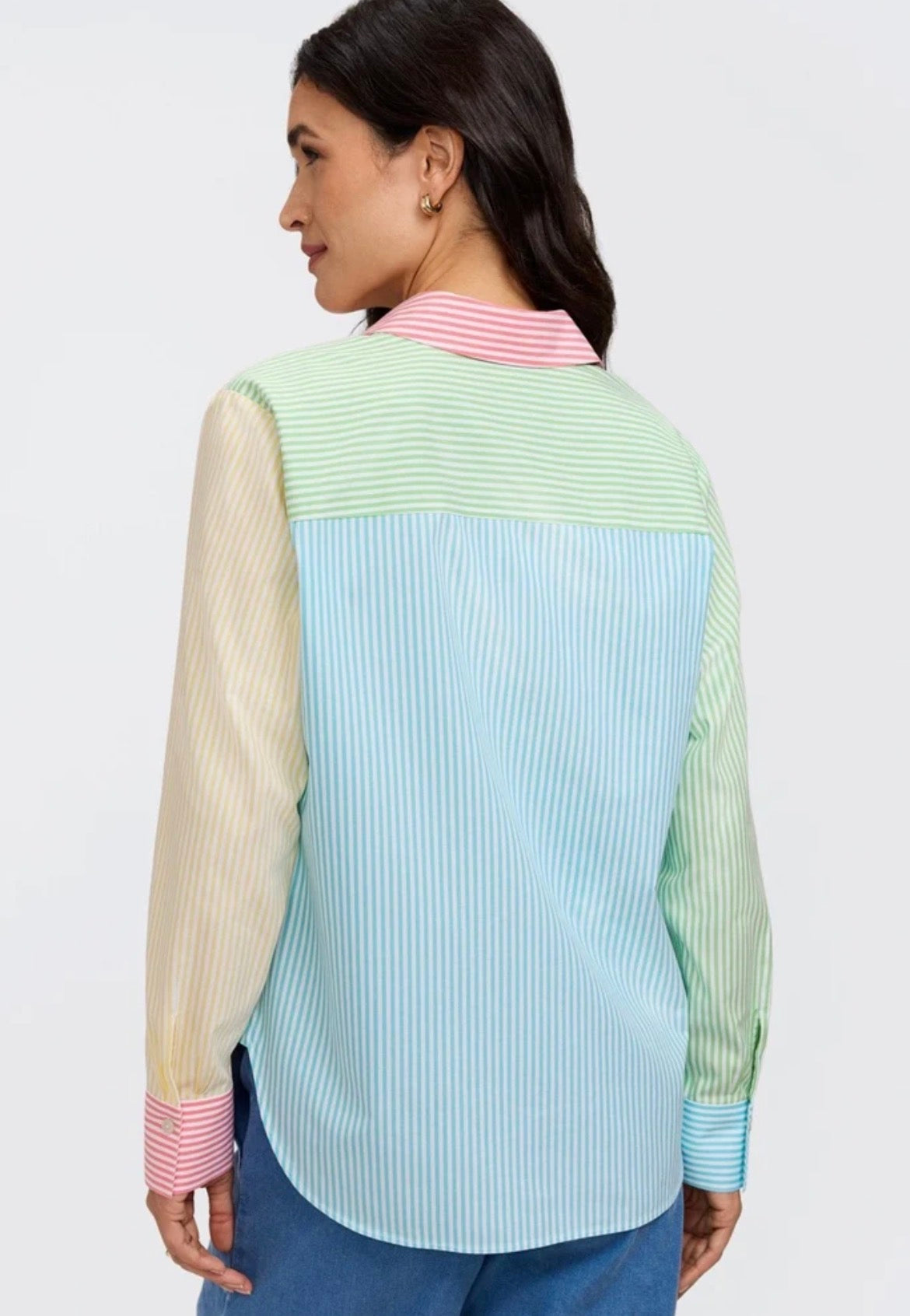 Meghan No Iron Pinpoint Stripes Long Sleeve Shirt- Mixed Stripes