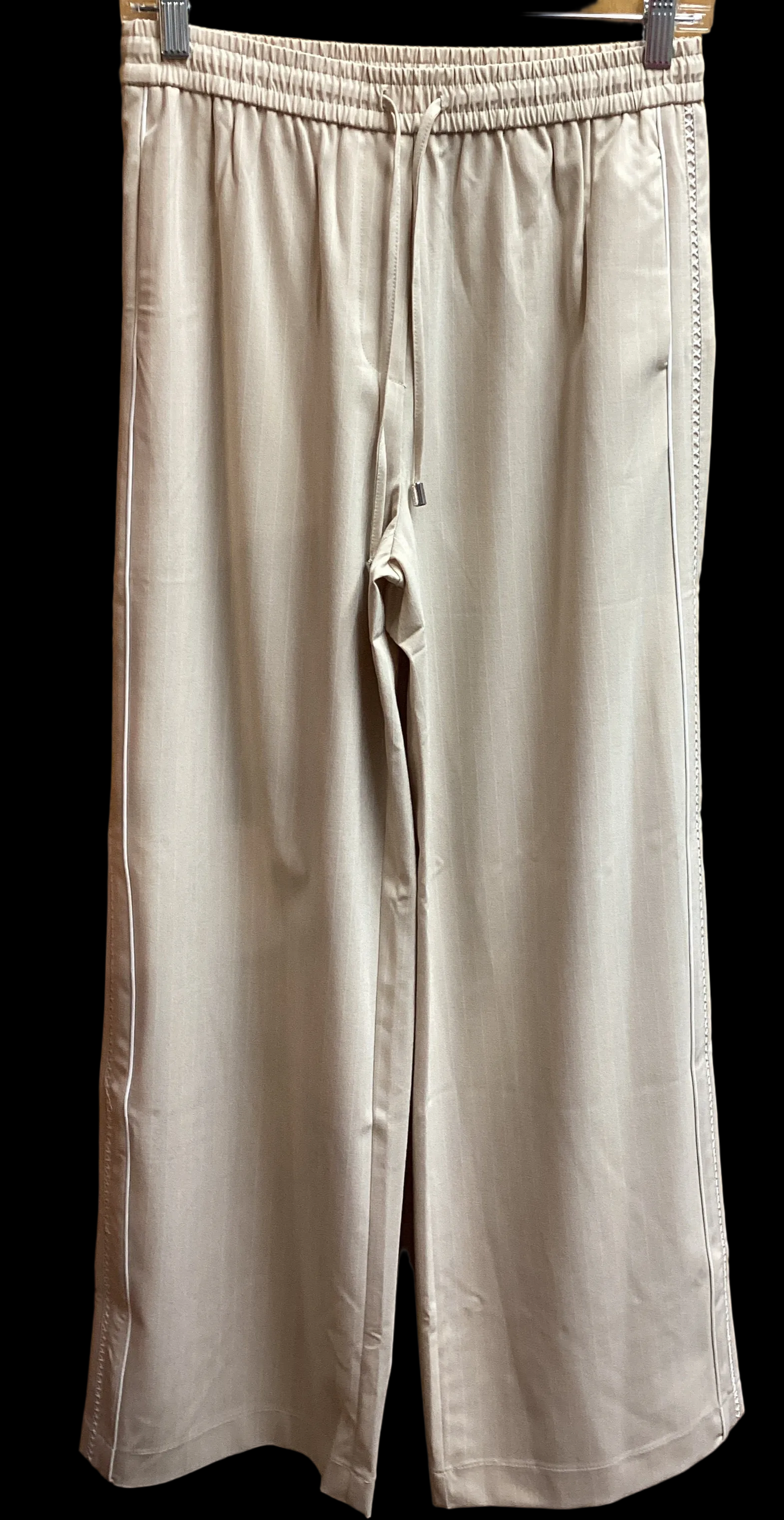 Pinstripe Tie-Waist Trouser-Light Sand