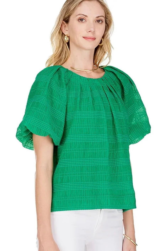 Pleated Puff Sleeve Top