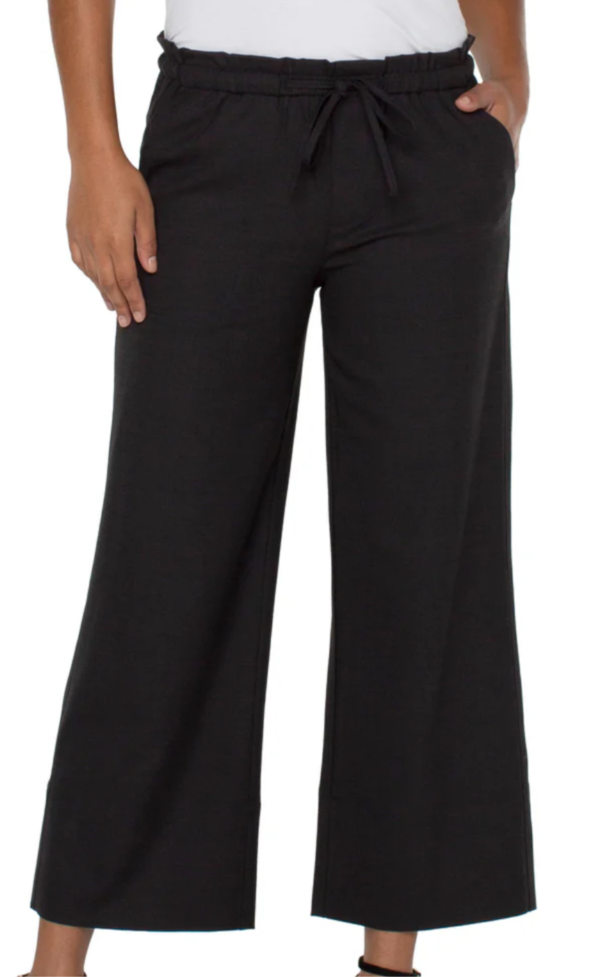 Pull on Tie waist Wide Leg Pant-Black