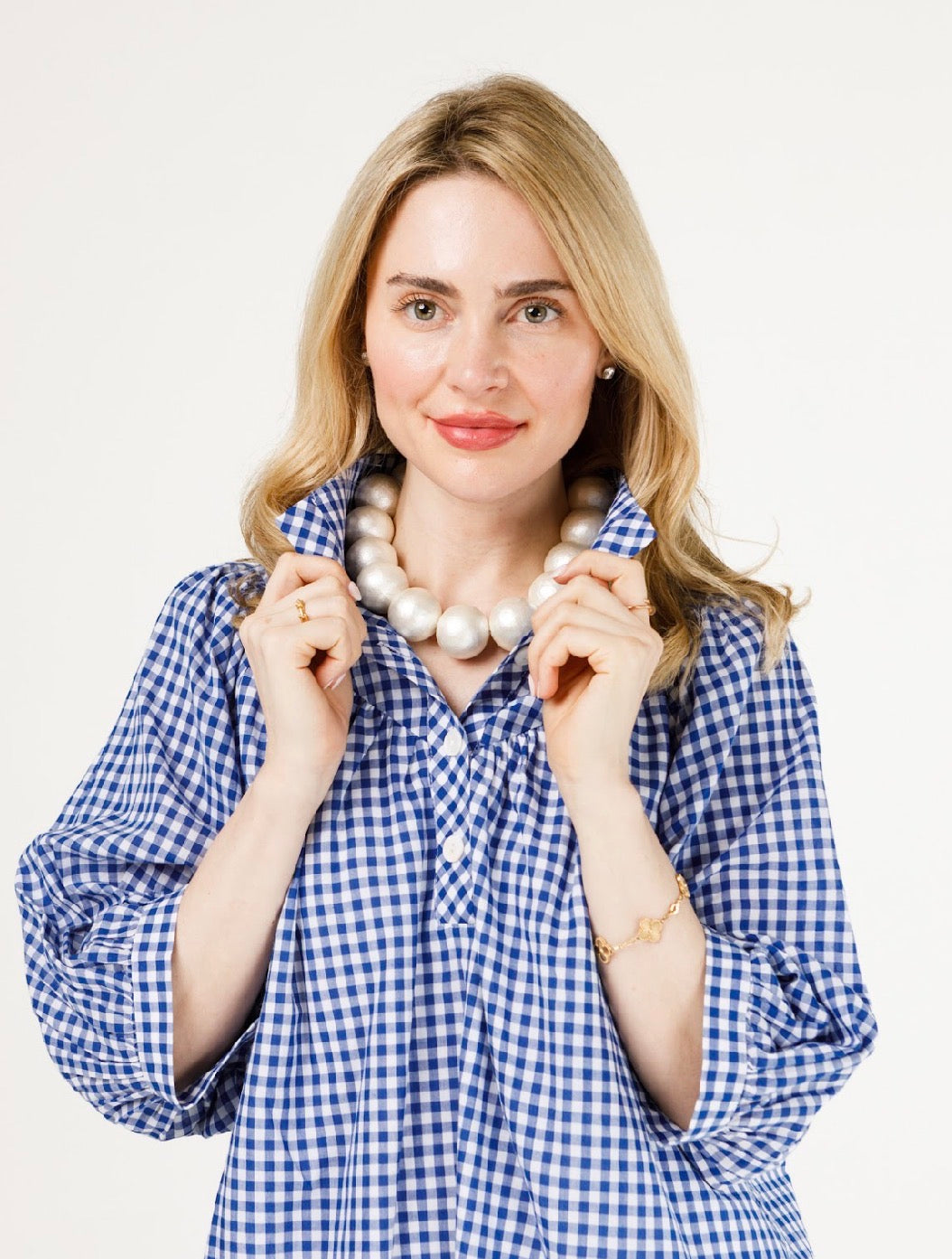 Avie Top-Gingham Blue/White