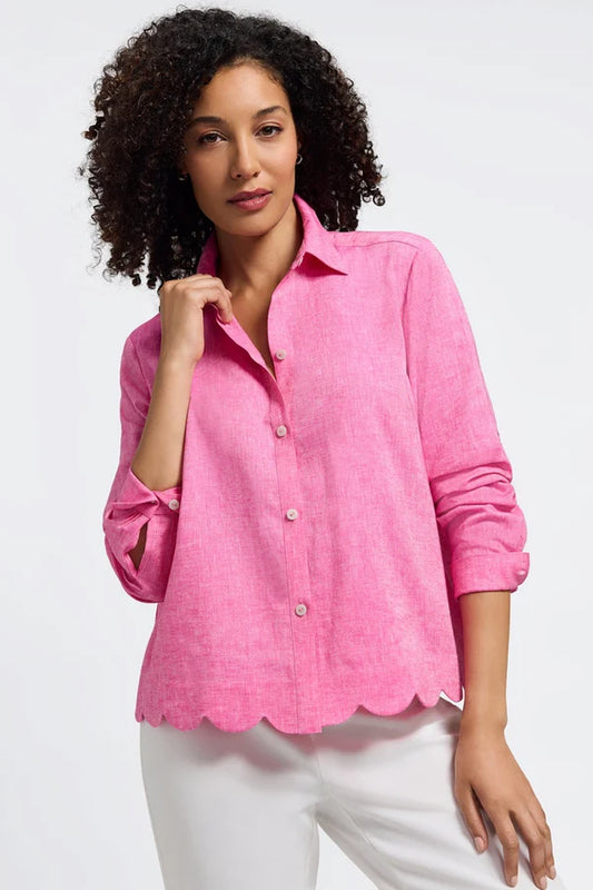 Scarlett Solid Linen Long Sleeve Shirt-Pink