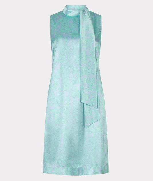 Esqualo Sleeveless Bow Neck Sheath Dress-Blue/Green