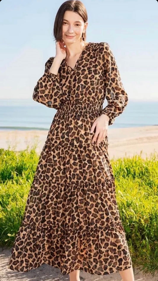 Tiered Maxi Dress - Cheetah