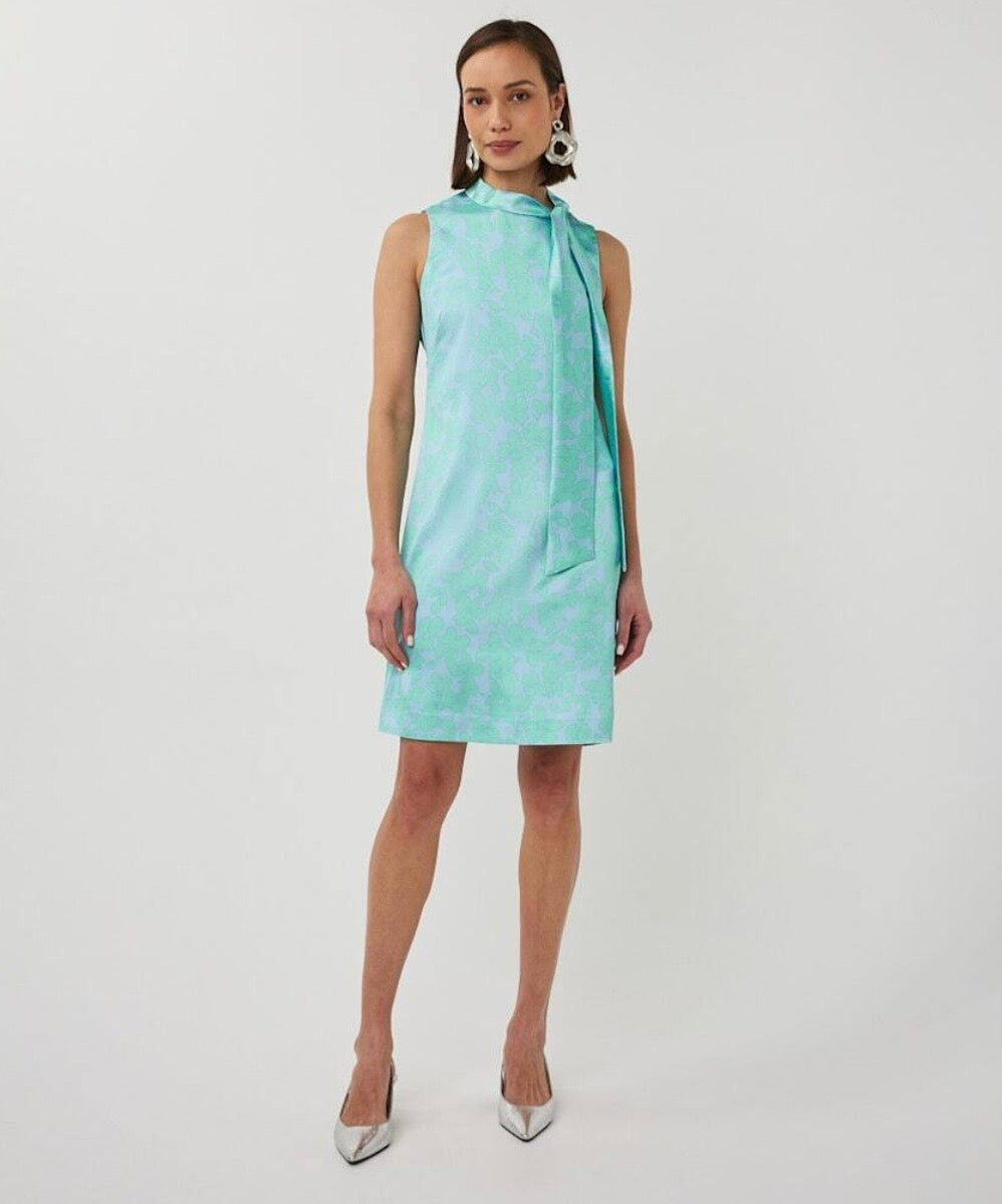 Esqualo Sleeveless Bow Neck Sheath Dress-Blue/Green