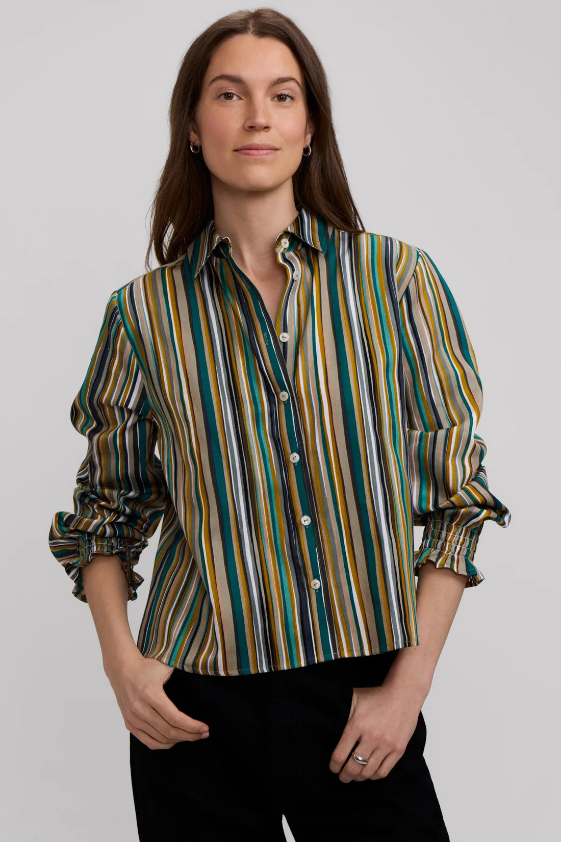Vivienne Watercolor Stripe Long Sleeve Short Shirt