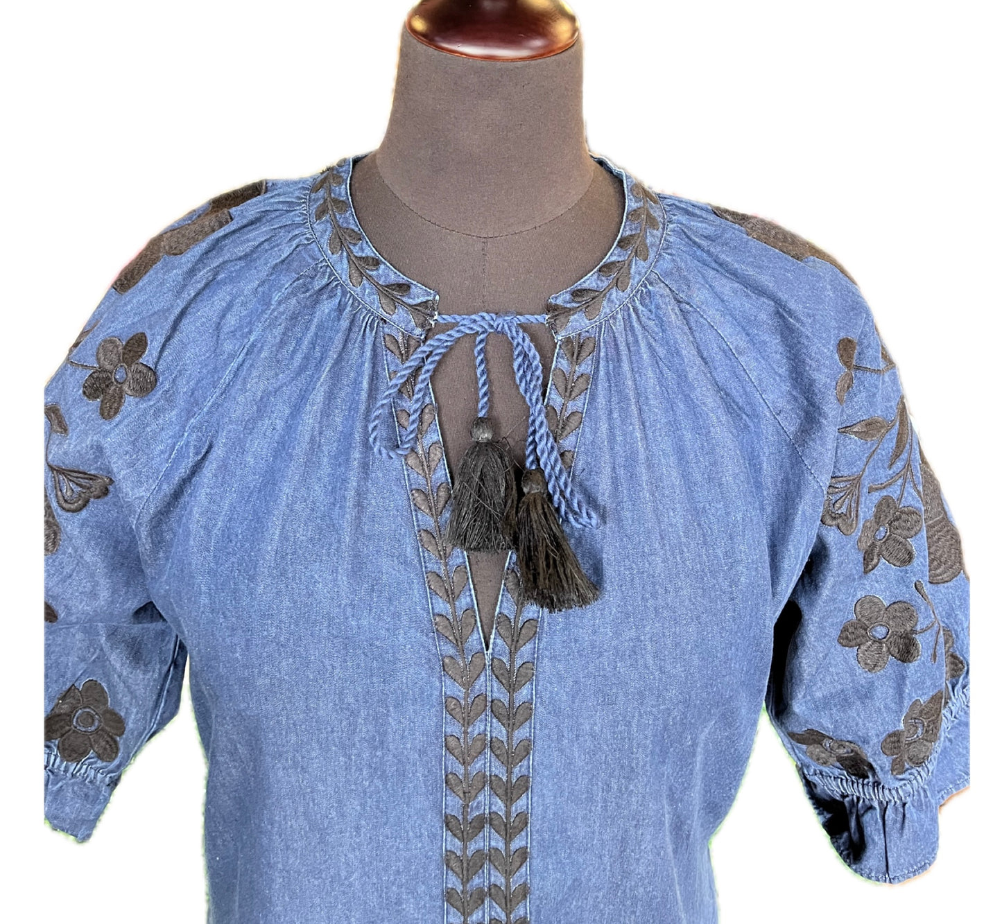 Vati Embroidered Dress-Denim