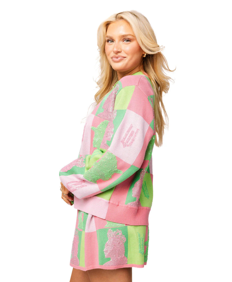 Licensed Pink & Green Colorblock Glinda and Elphaba Profile Cardigan