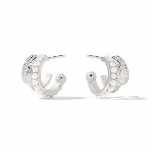 Hydra Triple Hoop Earrings-Silver Pearl