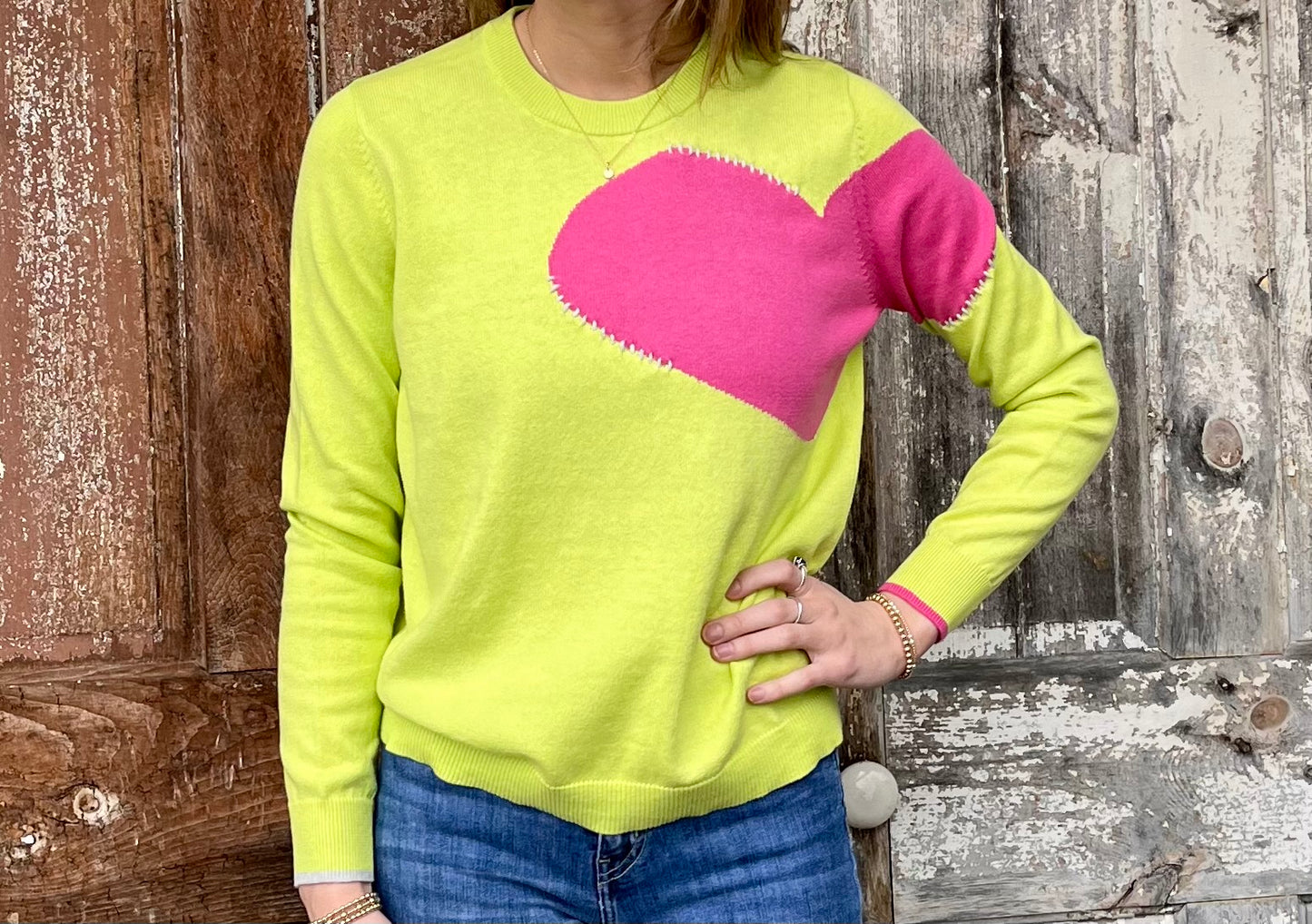 Patch Heart Sweater - Lime Green