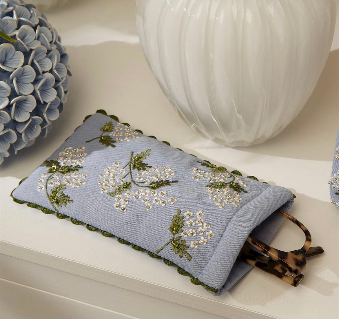 Hydrangea Embroidered Glasses Holder